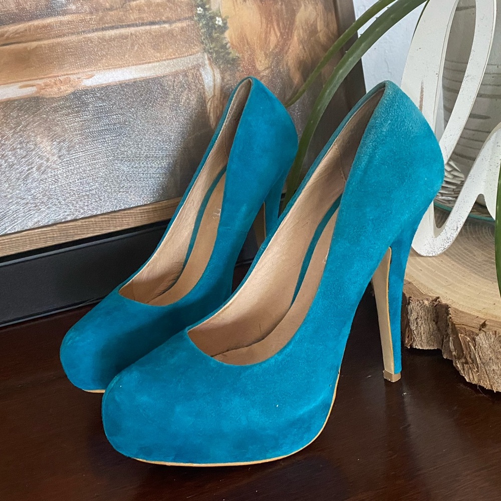Aldo Epperly Teal Suede Platform Pump Heel
